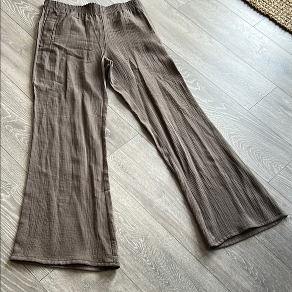 Zara Brown Linen-like Wide Leg Pants - Picture 1 of 8